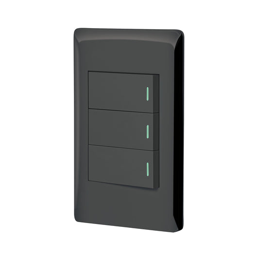 Placa armada negra 2 interruptores 1 de 3 vías 1 mód,Lisboa Caja con 3, 47890