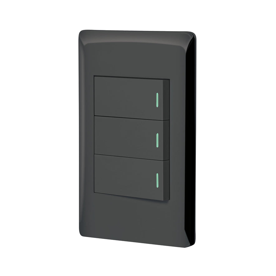Placa armada negra 2 interruptores 1 de 3 vías 1 mód,Lisboa Caja con 3, 47890