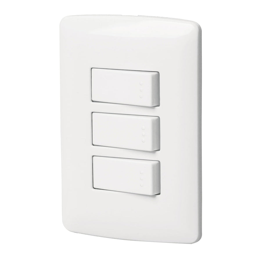 Placa armada 3 interruptores sencillos,blanco,línea Italiana Caja con 3, 46463