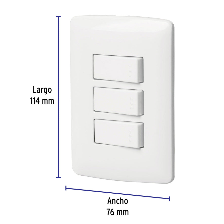 Placa armada 3 interruptores sencillos,blanco,línea Italiana Caja con 3, 46463