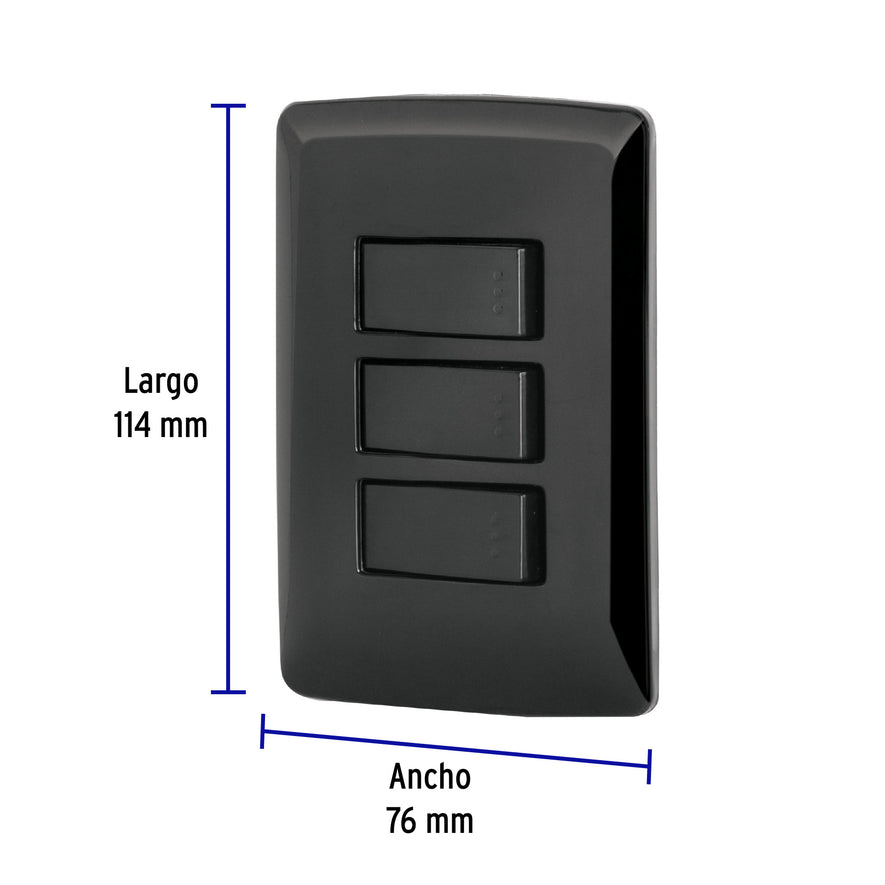 Placa armada 3 interruptores sencillos,negro, línea Italiana Caja con 3, 47595
