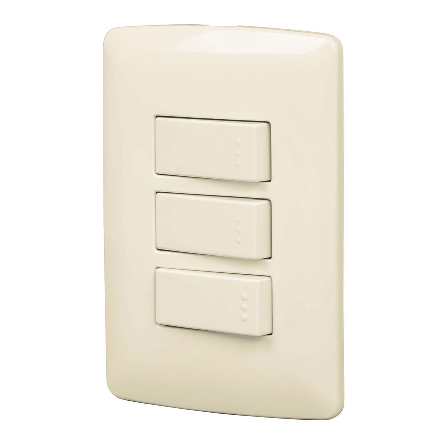 Placa armada 3 interruptores sencillos,marfil,línea Italiana Caja con 3, 48664