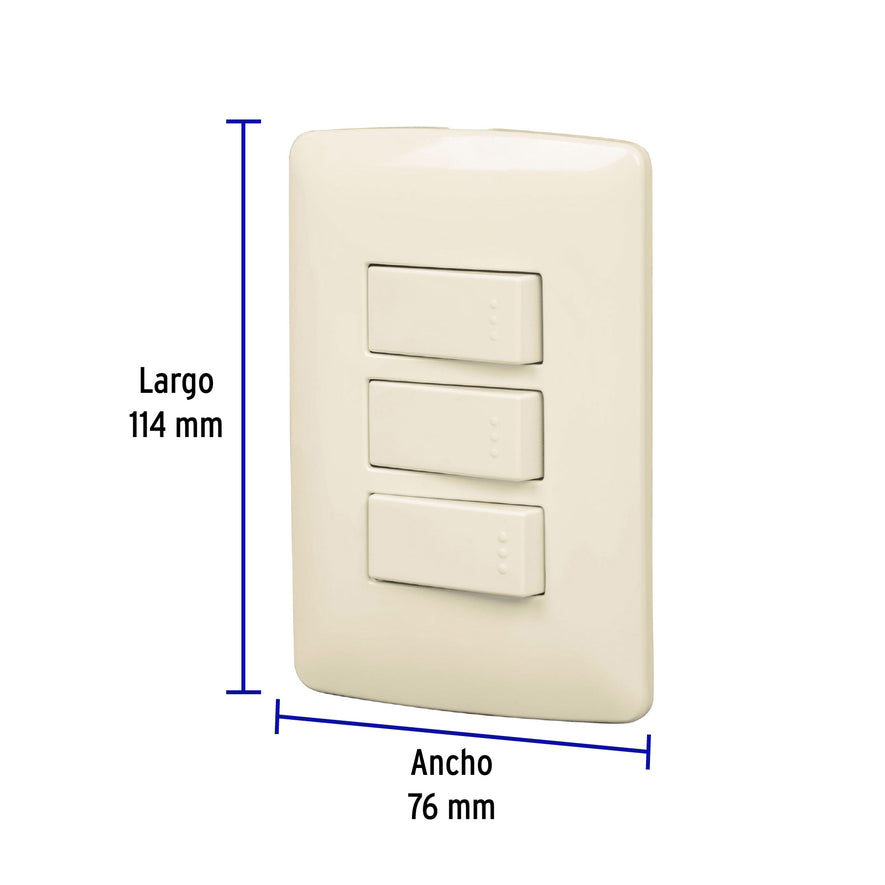 Placa armada 3 interruptores sencillos,marfil,línea Italiana Caja con 3, 48664