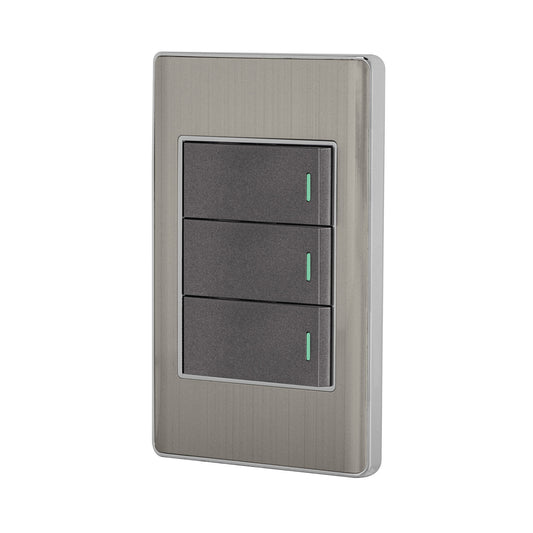 Placa armada acero inox 3 interruptores 1 módulo, Lisboa Caja con 3, 47836