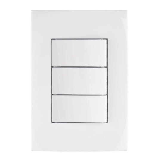 Placa armada 3 interruptores sencillos, línea Oslo, blanco Caja con 3, 46496