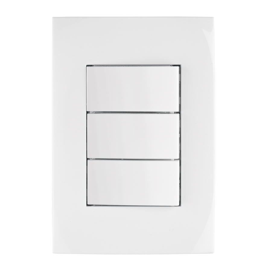 Placa armada 3 interruptores sencillos, línea Oslo, blanco Caja con 3, 46496