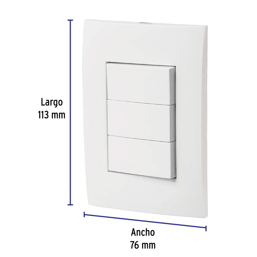 Placa armada 3 interruptores sencillos, línea Oslo, blanco Caja con 3, 46496
