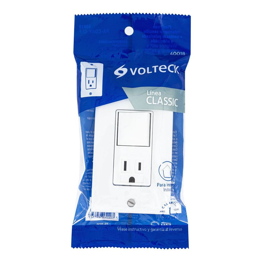 Placa armada contacto e interruptor Classic, Volteck Caja con 3, 40018
