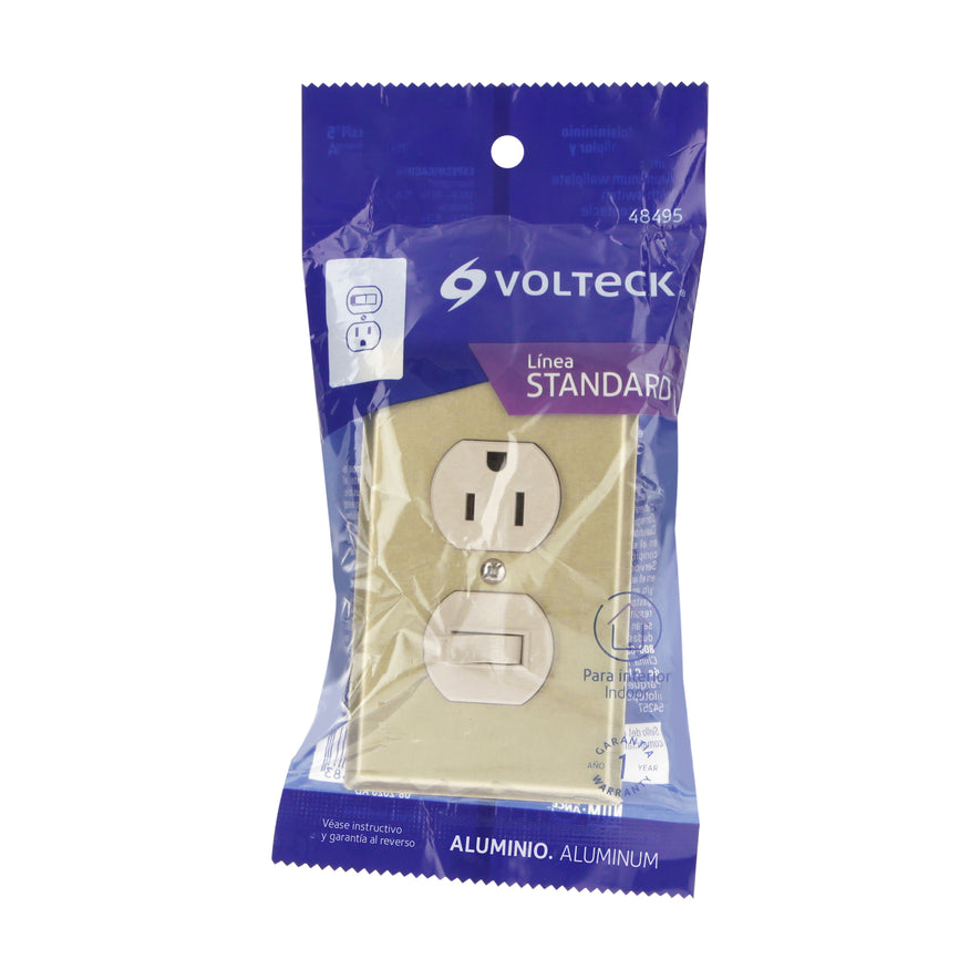 Placa armada interruptor y contacto, línea Standard,aluminio Caja con 3, 48495