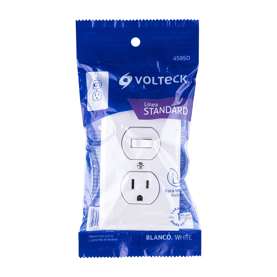 Placa armada interruptor y contacto, línea Standard, blanco Caja con 3, 45950