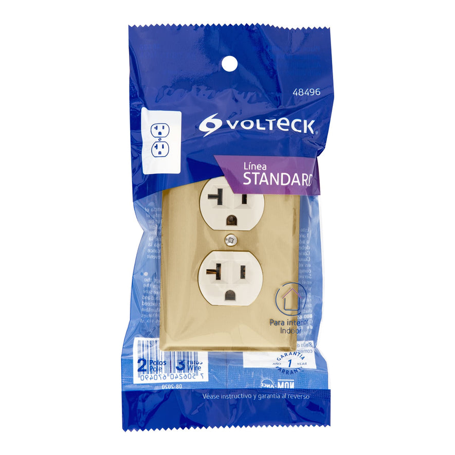 Placa armada contacto dúplex,2 polos,línea Standard,aluminio Caja con 3, 48496