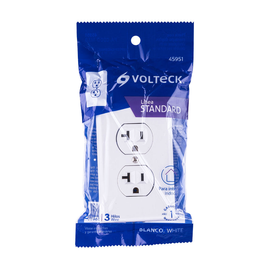 Placa armada contacto dúplex,2 polos, línea Standard, blanco Caja con 3, 45951