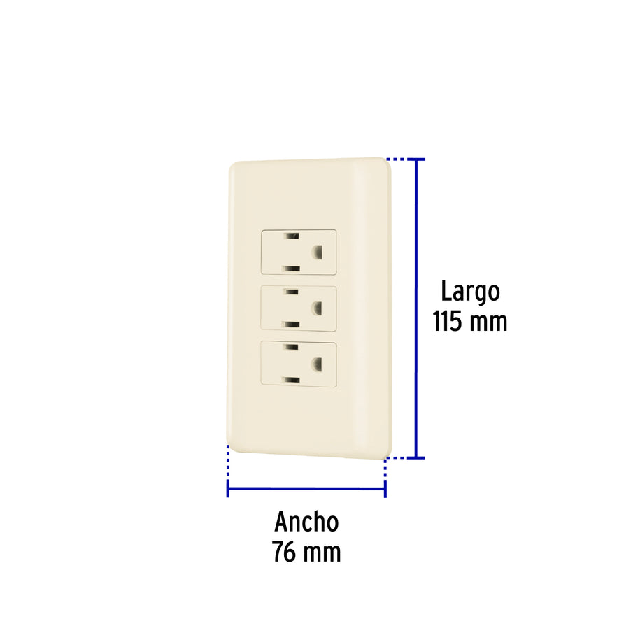Placa armada 3 contactos aterrizados, marfil, Volteck Caja con 10, 26636