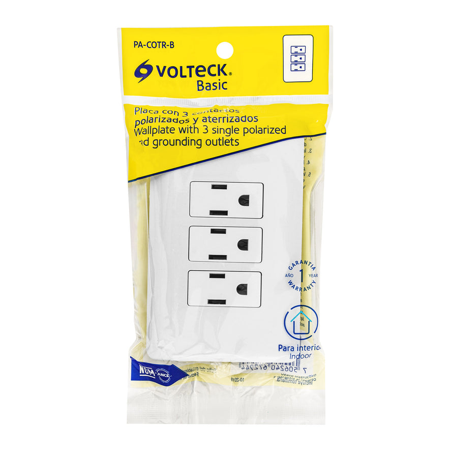 Placa armada con 3 contactos, Volteck Basic Caja con 10, 25082
