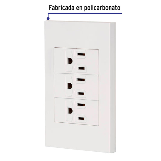 Placa armada 3 contactos, 1 módulo, Española, blanco Caja con 3, 45598