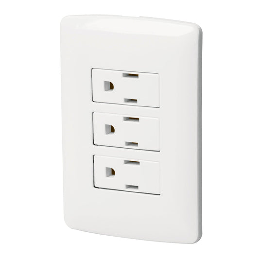 Placa armada 3 contactos aterrizados, blanco, línea Italiana Caja con 3, 46458