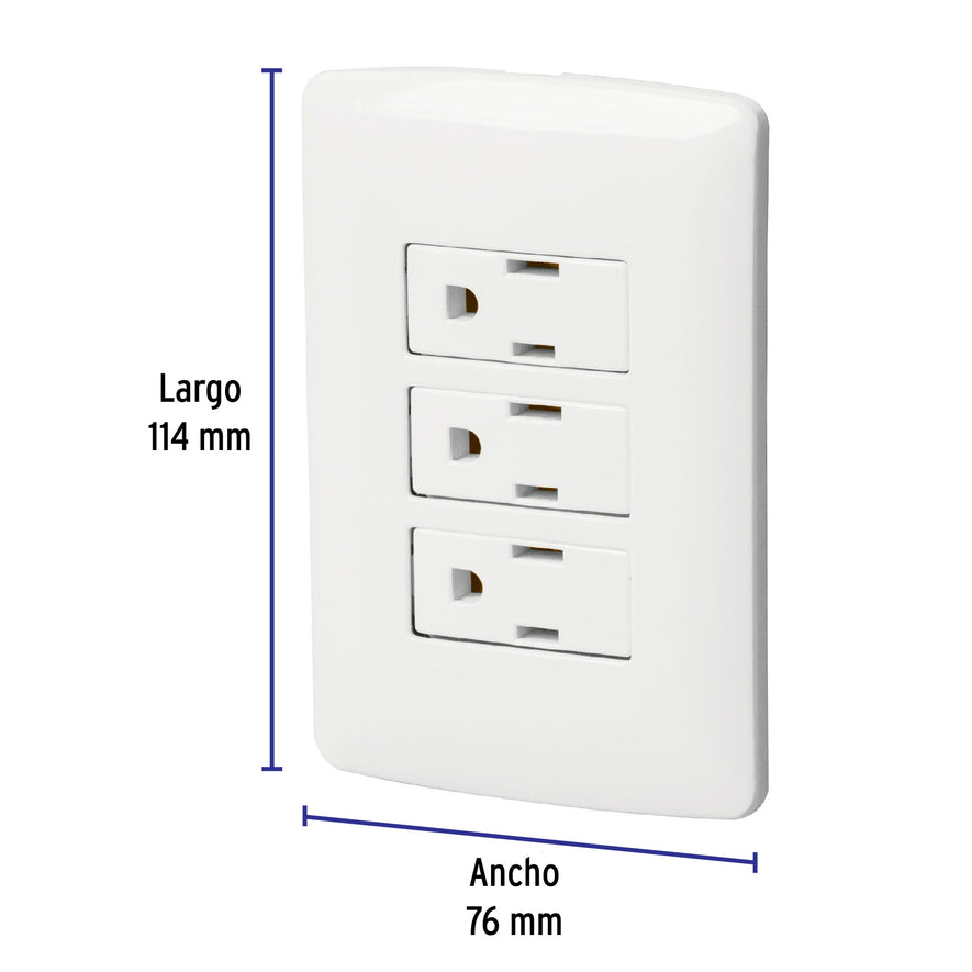 Placa armada 3 contactos aterrizados, blanco, línea Italiana Caja con 3, 46458
