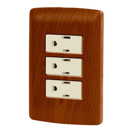 Placa armada 3 contactos aterrizados, madera, línea Italiana Caja con 3, 49944