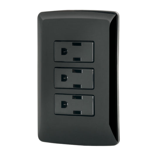 Placa armada 3 contactos aterrizados, negro, línea Italiana Caja con 3, 47594