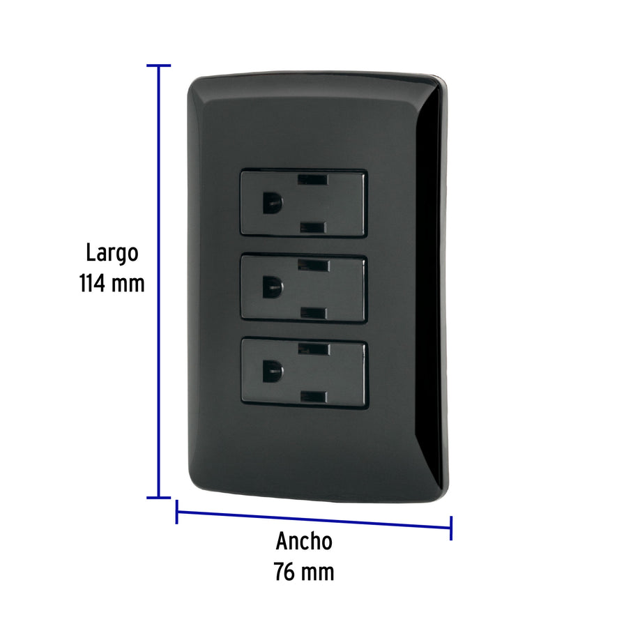 Placa armada 3 contactos aterrizados, negro, línea Italiana Caja con 3, 47594