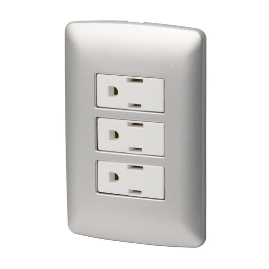 Placa armada 3 contactos aterrizados, plata, línea Italiana Caja con 3, 46476