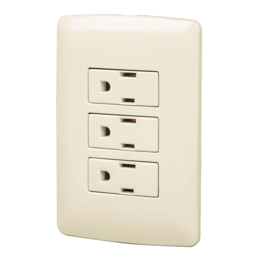 Placa armada 3 contactos aterrizados, marfil, línea Italiana Caja con 3, 48669