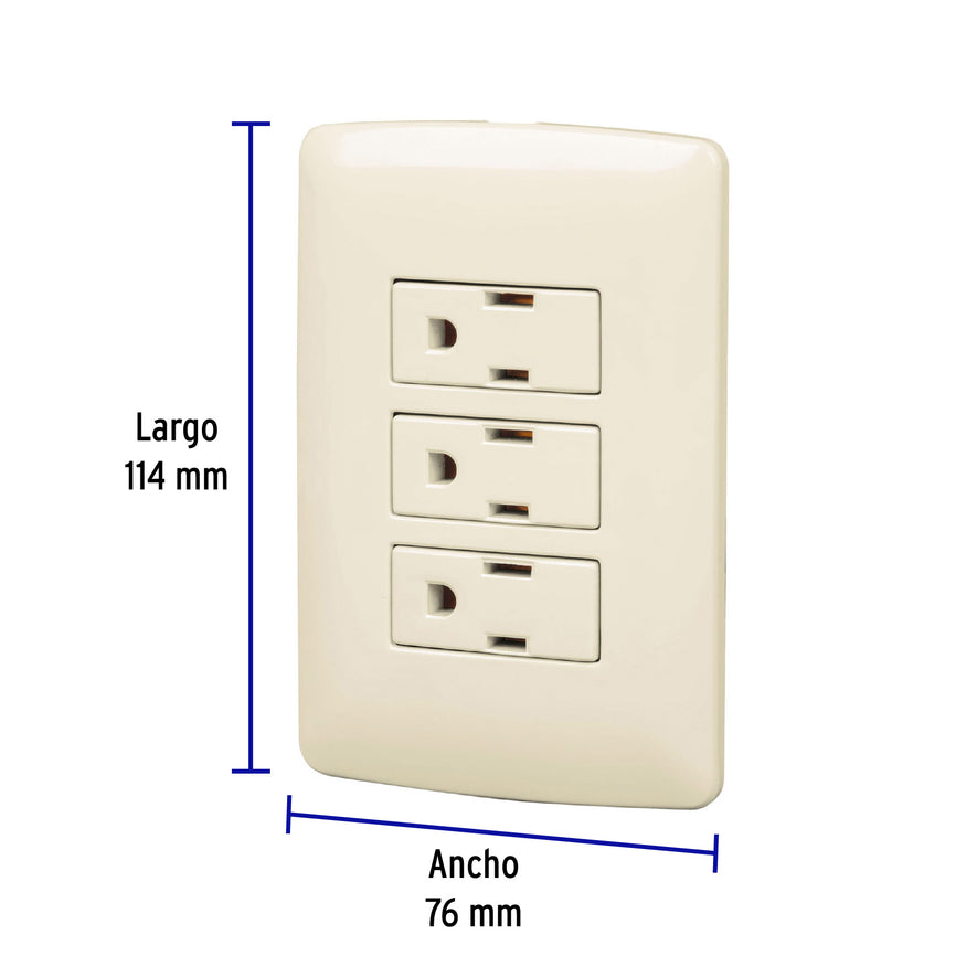 Placa armada 3 contactos aterrizados, marfil, línea Italiana Caja con 3, 48669