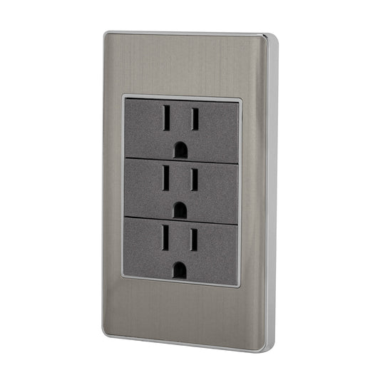 Placa armada acero inox 3 contactos 1 módulo, Lisboa Caja con 3, 47850