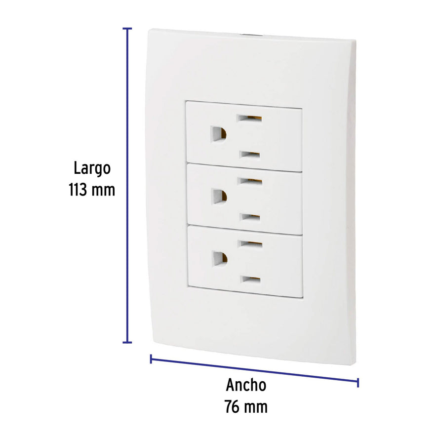 Placa armada 3 contactos aterrizados, línea Oslo, blanco Caja con 3, 46491