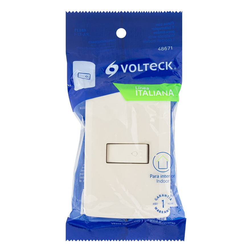 Placa armada con timbre, marfil, línea Italiana, Volteck Caja con 3, 48671