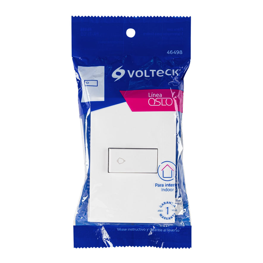 Placa armada con timbre, línea Oslo, color blanco, Volteck Caja con 3, 46498