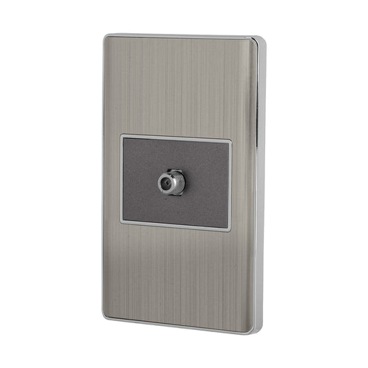 Placa armada acero inox 1 toma de TV, 1.5 módulos, Lisboa Caja con 3, 47852