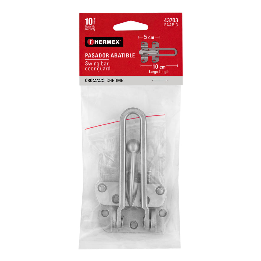 Pasador abatible para puerta, acabado cromo mate, Hermex Caja con 6, 43703