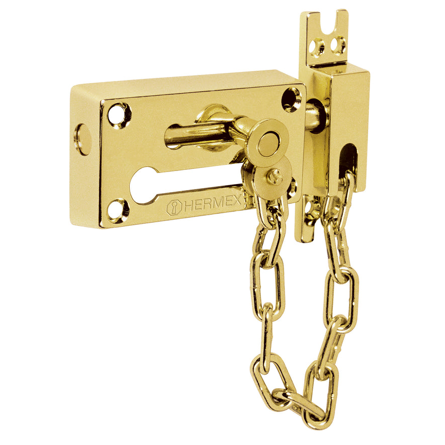 Pasador con cadena para puerta, acabado latón, Hermex Caja con 6, 43707