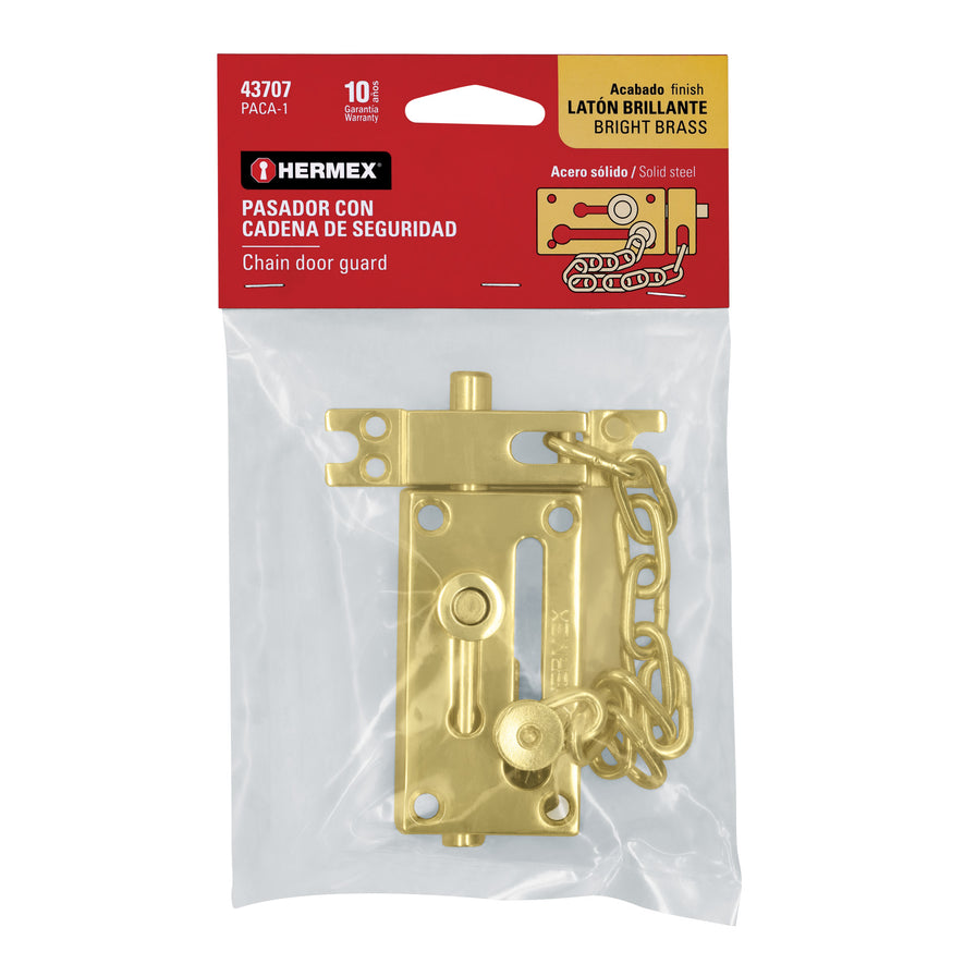 Pasador con cadena para puerta, acabado latón, Hermex Caja con 6, 43707