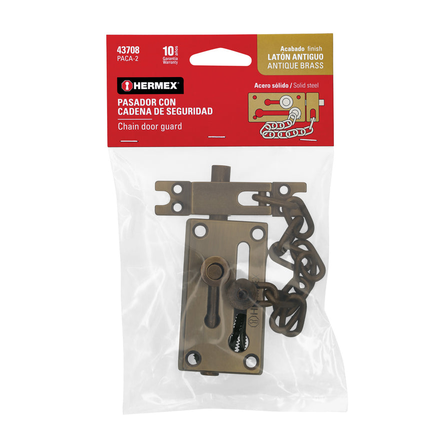 Pasador con cadena para puerta, acabado latón antiguo Caja con 6, 43708