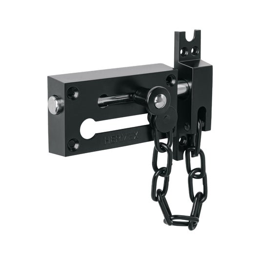 Pasador con cadena para puerta, acabado negro, HERMEX Caja con 6, 45677