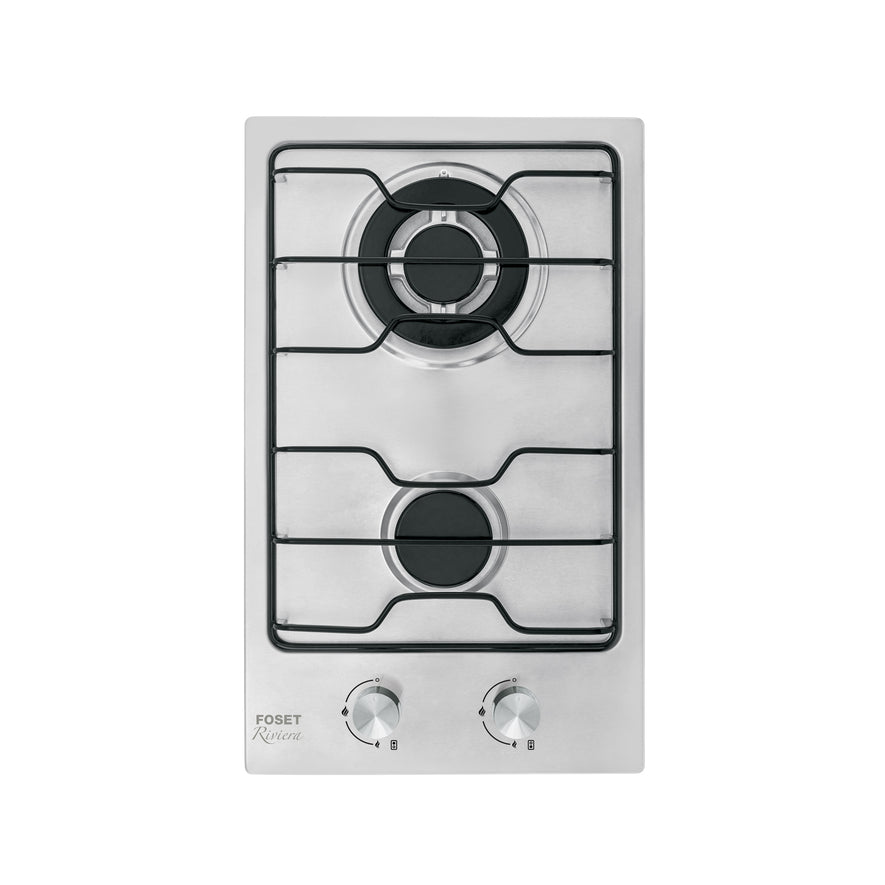 Parrilla gas empotrable 30cm, 2 quem, inox, esmalte, Foset, 45509