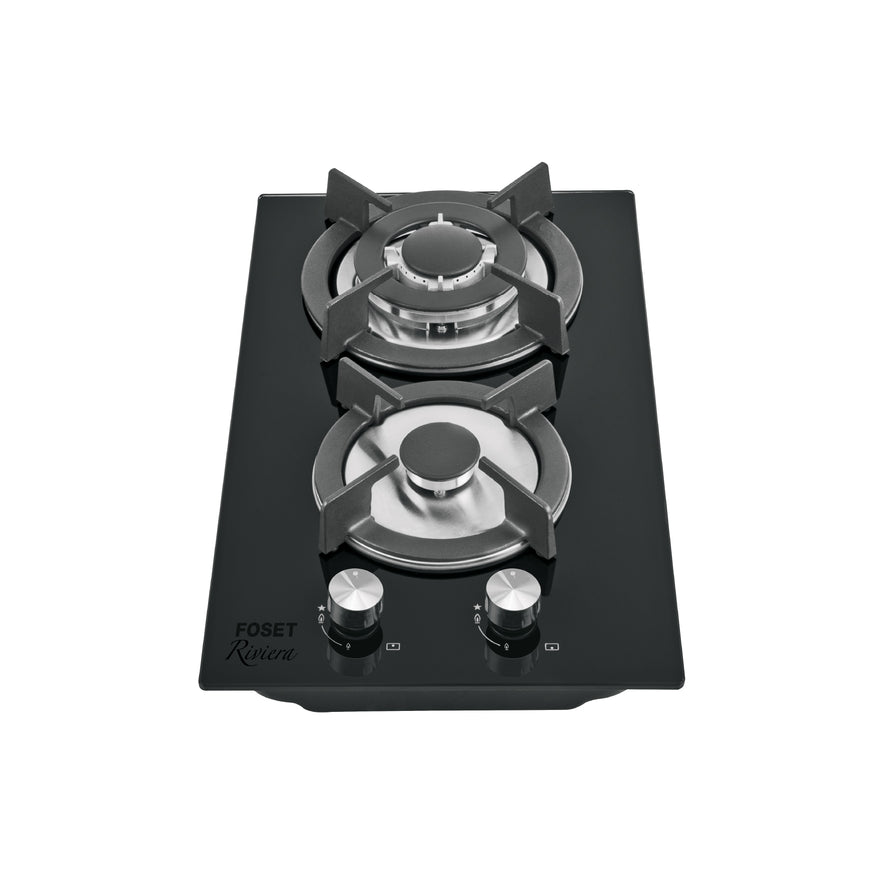 Parrilla gas empotrable 30cm, 2 quem, vidrio negro, Riviera, 46249