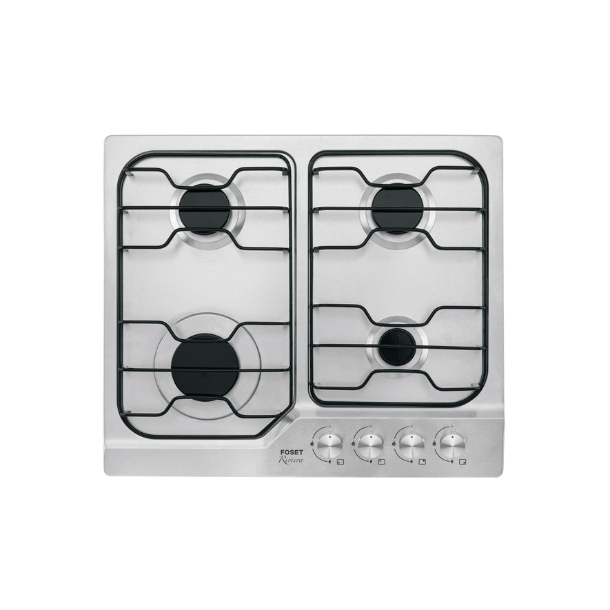 Parrilla gas empotrable 60cm, 4 quem, inox, esmalte, Foset, 45508