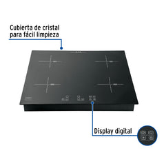 Parrilla inducción empotrable 60cm, 4 quem, vidrio, Riviera, 46916