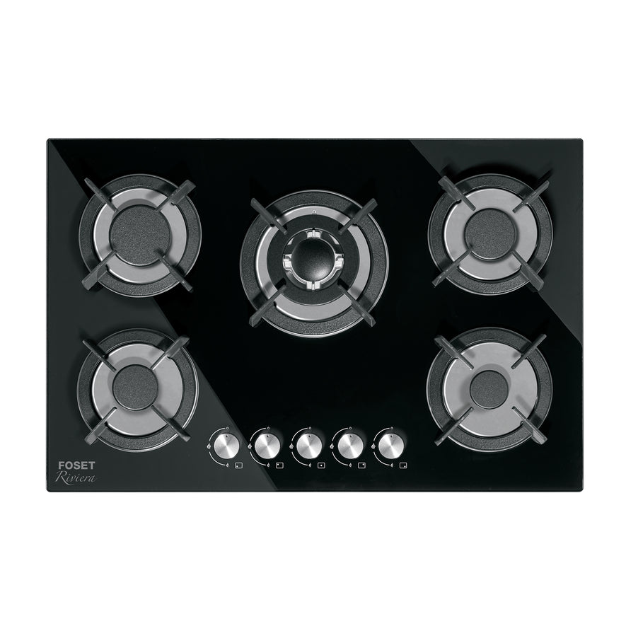 Parrilla gas empotrable 75cm, 5 quem, vidrio negro, Riviera, 48409