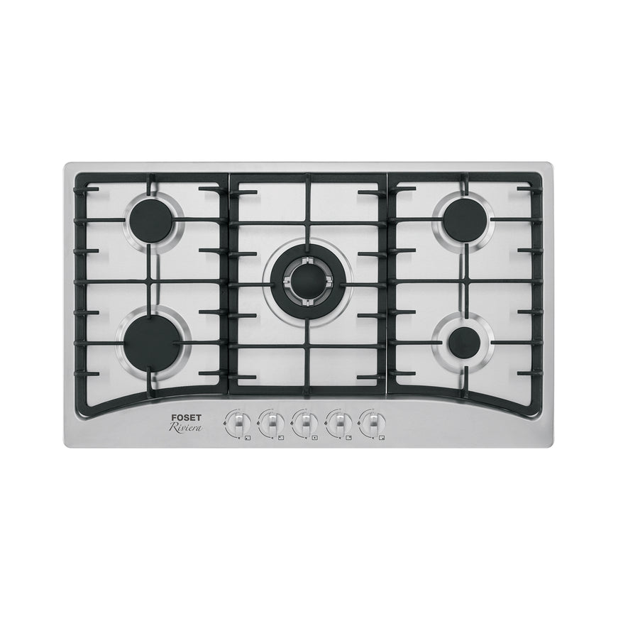Parrilla gas empotrable 90cm, 5 quem, acero inox, Riviera, 48407