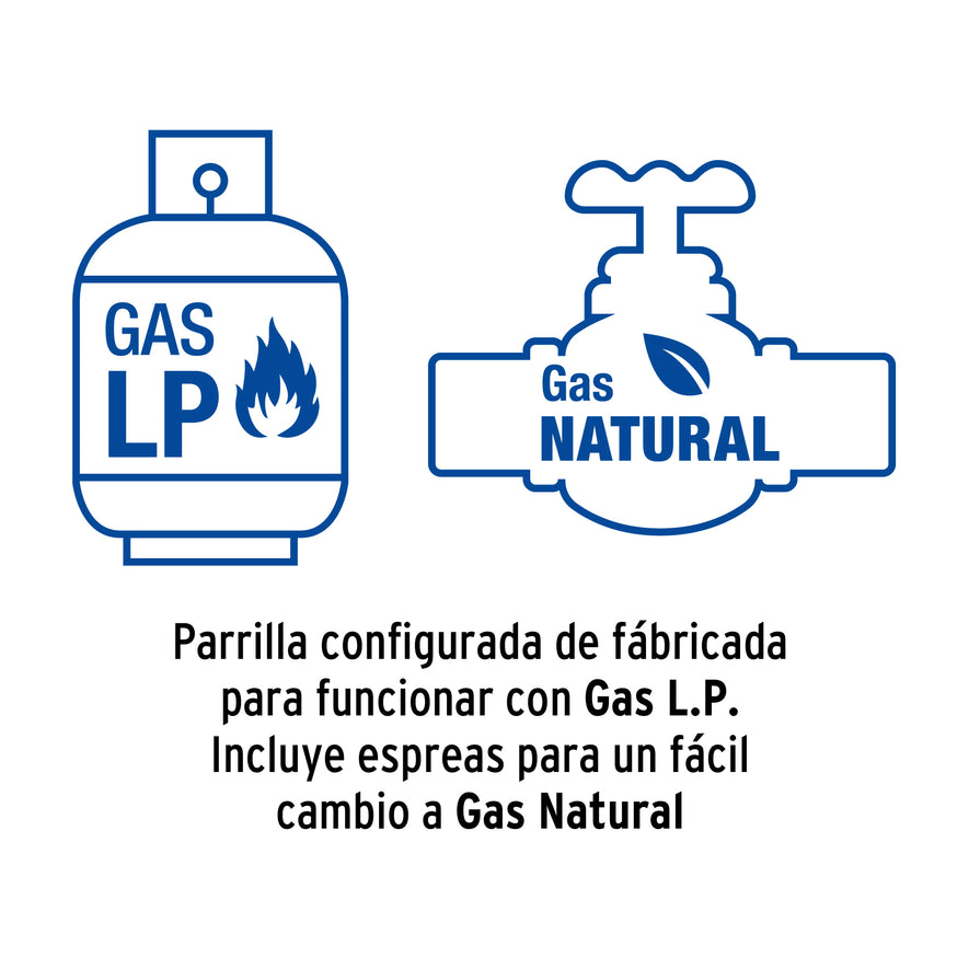 Parrilla gas empotrable 90cm, 5 quem, acero inox, Riviera, 48407