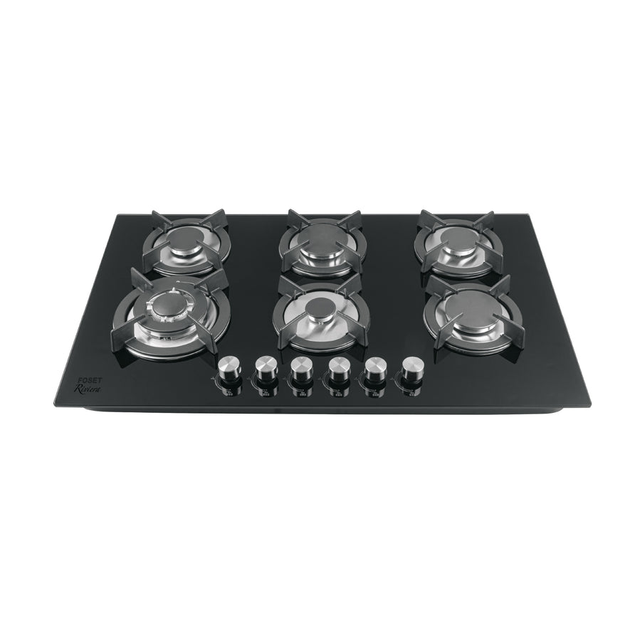 Parrilla gas empotrable 90cm, 6 quem, vidrio negro, Riviera, 46247