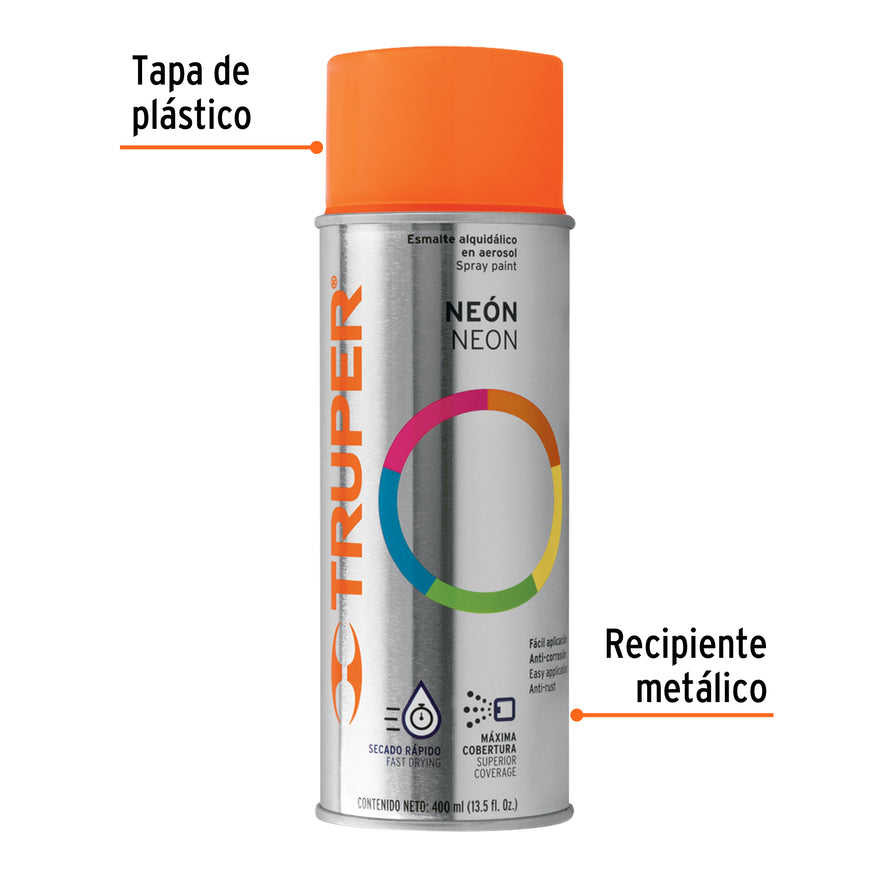 Pintura en aerosol, naranja neón, bote tradicional, 400 ml Caja con 6, 102849