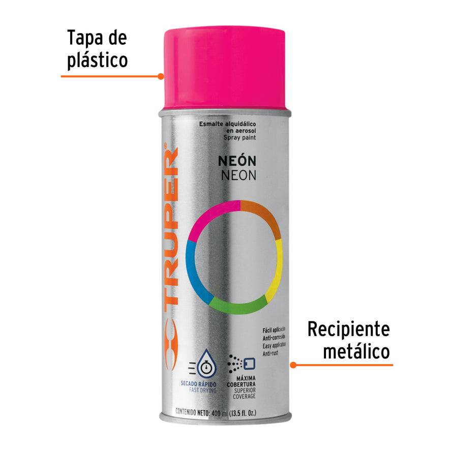 Pintura en aerosol, rosa neón, bote tradicional, 400 ml Caja con 6, 102851