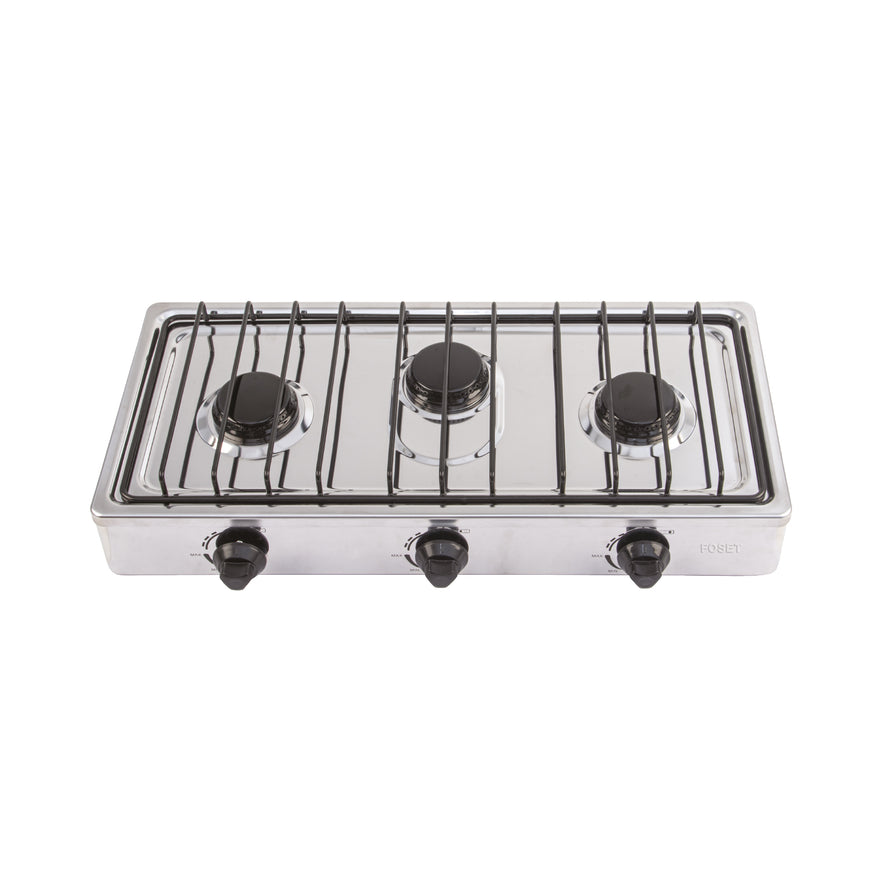 Parrilla de gas de sobreponer 3 quemadores, inox, Foset, 47920