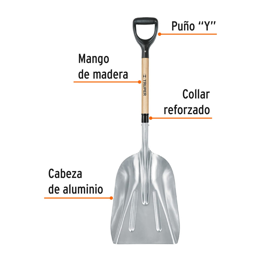 Pala sanitaria cabeza #14 de aluminio, puño 'Y', mango 27', 17181