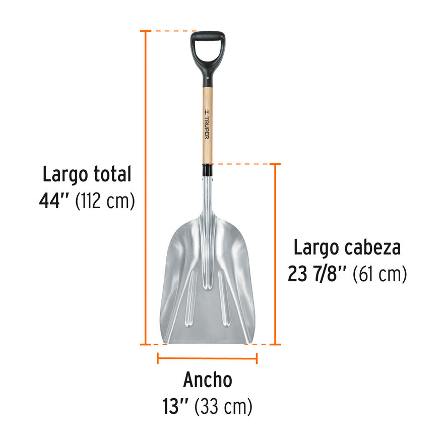 Pala sanitaria cabeza #14 de aluminio, puño 'Y', mango 27', 17181